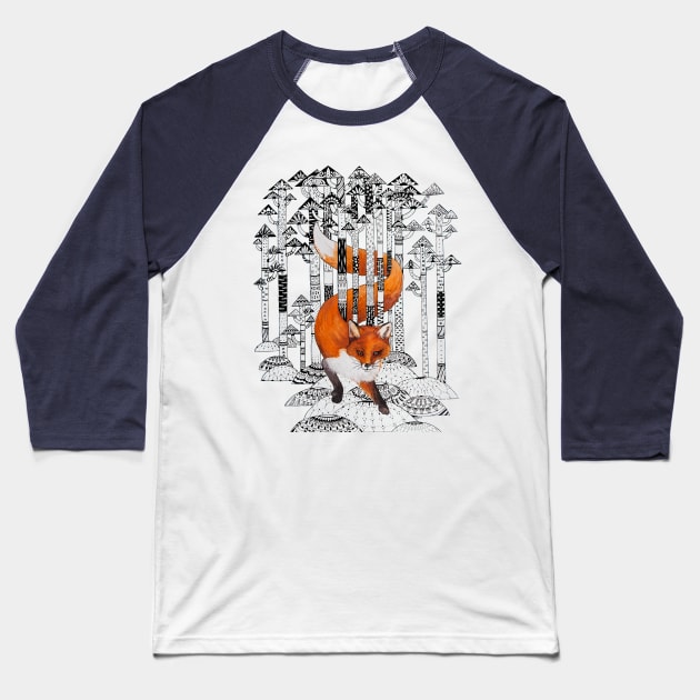 Fox in Forest Baseball T-Shirt by ruta13art